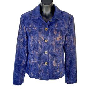 Linear Blazer Jacket Womens M Reptilian Animal Print Metallic Navy & Gold